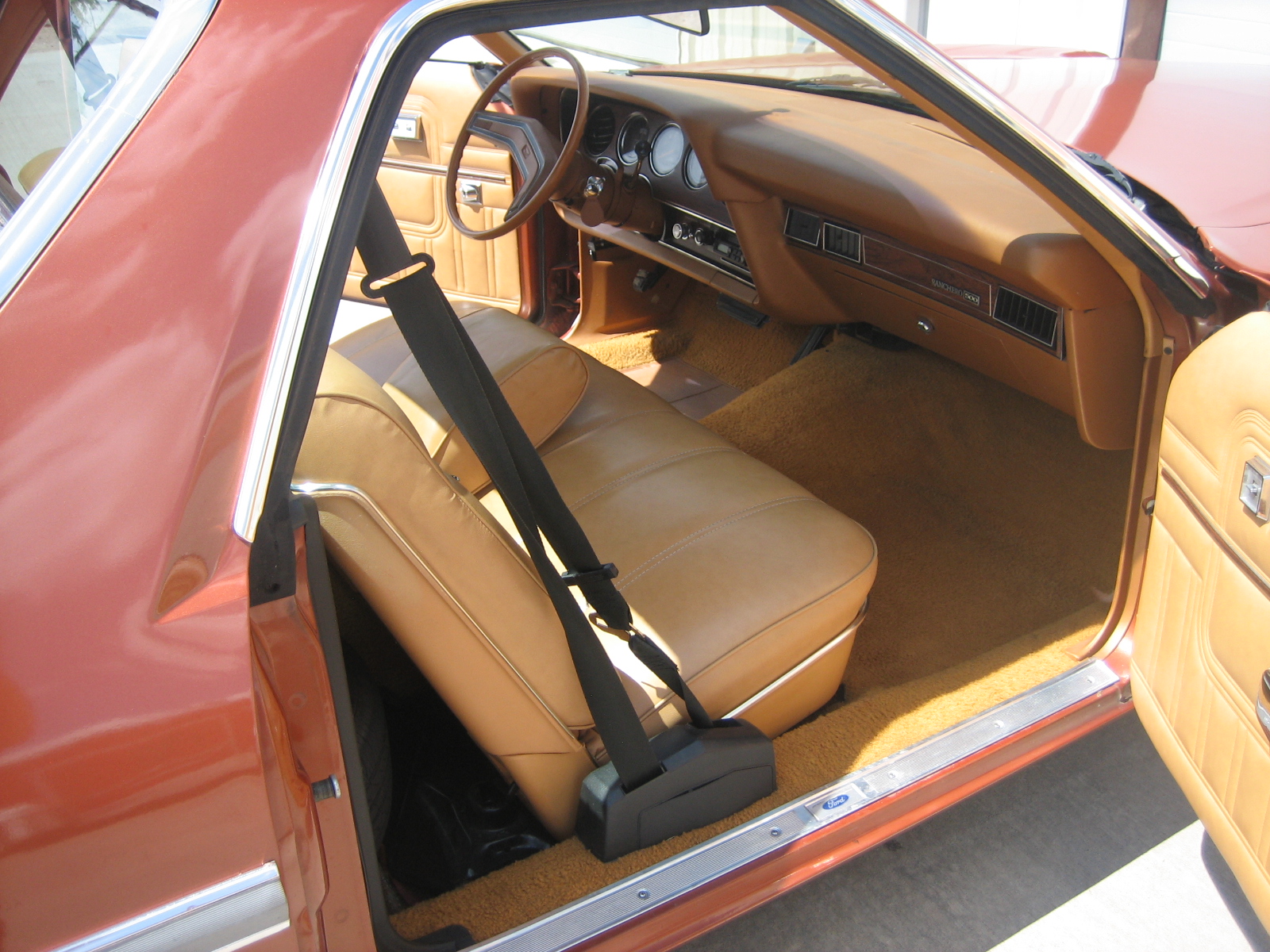 Interior of a Ford Ranchero after getting an automotive detailing at The Stable Performance Cars in Alpine, TX