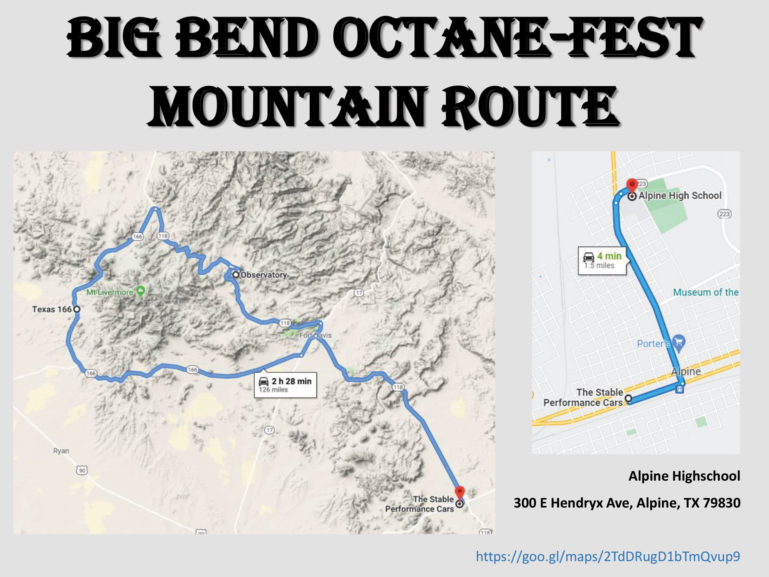 Map of the Big Bend Octane Fest Mountain Route.