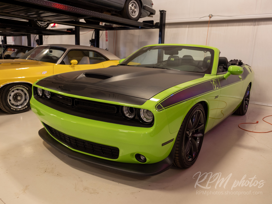 Lime Green Dodge Challenger Convertible on display at The Stable Performance Cars in Alpine TX