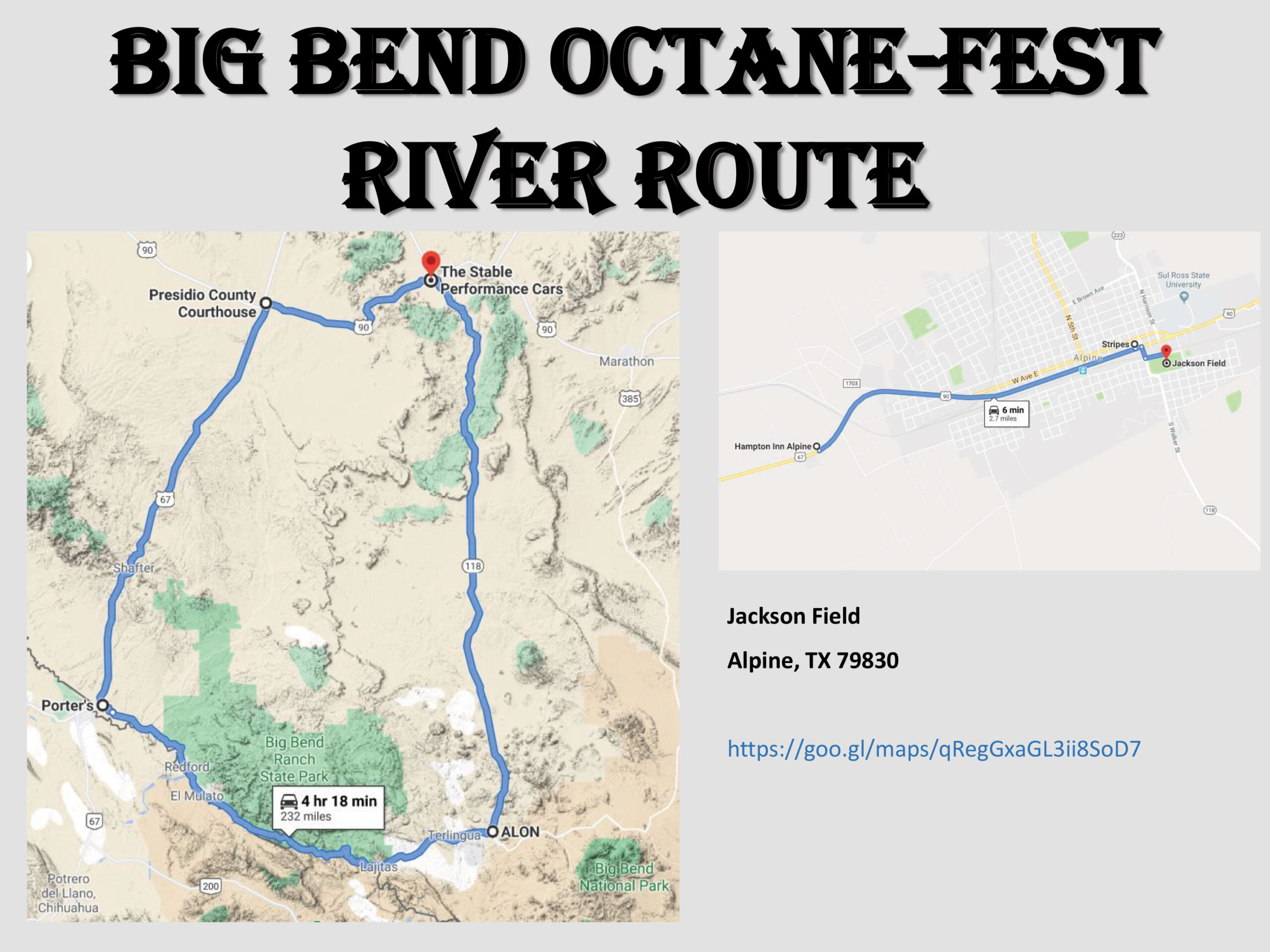 Map of the Big Bend Octane Fest River Route.
